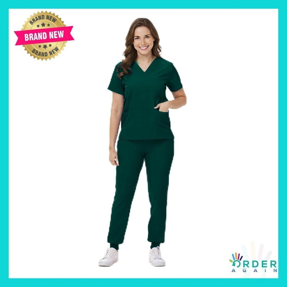 V-Neck Scrub Top Jogger Pants Set Professional Workwear Classic Fit